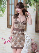 an/AOC-3391/ワンピース/ミニドレス/タイトワンピース/チェック柄/レース/フロントジップ