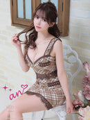 an/AOC-3391/ワンピース/ミニドレス/タイトワンピース/チェック柄/レース/フロントジップ