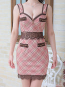 an/AOC-3391/ワンピース/ミニドレス/タイトワンピース/チェック柄/レース/フロントジップ