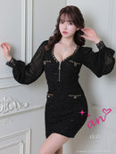 an/AOC-3393/ワンピース/ミニドレス/ツイード/袖あり/長袖/フロントジップ