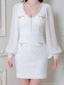 an/AOC-3393/ワンピース/ミニドレス/ツイード/袖あり/長袖/フロントジップ