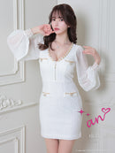 an/AOC-3393/ワンピース/ミニドレス/ツイード/袖あり/長袖/フロントジップ