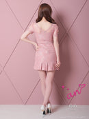 an/AOC-3396/ワンピース/ミニドレス/総レース/プリーツ/パールボタン