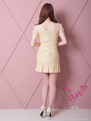 an/AOC-3396/ワンピース/ミニドレス/総レース/プリーツ/パールボタン