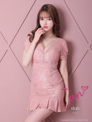 an/AOC-3396/ワンピース/ミニドレス/総レース/プリーツ/パールボタン