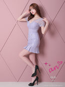 an/AOC-3396/ワンピース/ミニドレス/総レース/プリーツ/パールボタン