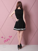 an/AOC-3406/ワンピース/ミニドレス/タイトワンピース/プリーツ/韓国風/バイカラー/スクエアネック/パールボタン