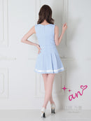 an/AOC-3406/ワンピース/ミニドレス/タイトワンピース/プリーツ/韓国風/バイカラー/スクエアネック/パールボタン