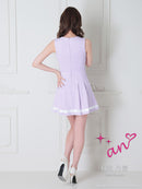 an/AOC-3406/ワンピース/ミニドレス/タイトワンピース/プリーツ/韓国風/バイカラー/スクエアネック/パールボタン