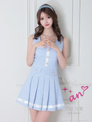 an/AOC-3406/ワンピース/ミニドレス/タイトワンピース/プリーツ/韓国風/バイカラー/スクエアネック/パールボタン