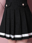 an/AOC-3406/ワンピース/ミニドレス/タイトワンピース/プリーツ/韓国風/バイカラー/スクエアネック/パールボタン