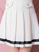 an/AOC-3406/ワンピース/ミニドレス/タイトワンピース/プリーツ/韓国風/バイカラー/スクエアネック/パールボタン