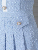 an/AOC-3406/ワンピース/ミニドレス/タイトワンピース/プリーツ/韓国風/バイカラー/スクエアネック/パールボタン