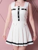 an/AOC-3406/ワンピース/ミニドレス/タイトワンピース/プリーツ/韓国風/バイカラー/スクエアネック/パールボタン