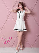 an/AOC-3406/ワンピース/ミニドレス/タイトワンピース/プリーツ/韓国風/バイカラー/スクエアネック/パールボタン