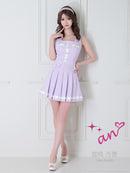 an/AOC-3406/ワンピース/ミニドレス/タイトワンピース/プリーツ/韓国風/バイカラー/スクエアネック/パールボタン