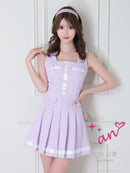 an/AOC-3406/ワンピース/ミニドレス/タイトワンピース/プリーツ/韓国風/バイカラー/スクエアネック/パールボタン