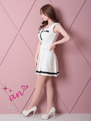 an/AOC-3406/ワンピース/ミニドレス/タイトワンピース/プリーツ/韓国風/バイカラー/スクエアネック/パールボタン