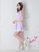 an/AOC-3406/ワンピース/ミニドレス/タイトワンピース/プリーツ/韓国風/バイカラー/スクエアネック/パールボタン