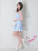 an/AOC-3406/ワンピース/ミニドレス/タイトワンピース/プリーツ/韓国風/バイカラー/スクエアネック/パールボタン