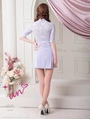 an/AOC-3407/ワンピース/ミニドレス/レース/タイトワンピース/プリーツスカート/袖あり