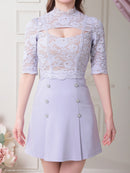 an/AOC-3407/ワンピース/ミニドレス/レース/タイトワンピース/プリーツスカート/袖あり