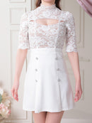 an/AOC-3407/ワンピース/ミニドレス/レース/タイトワンピース/プリーツスカート/袖あり