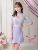 an/AOC-3407/ワンピース/ミニドレス/レース/タイトワンピース/プリーツスカート/袖あり