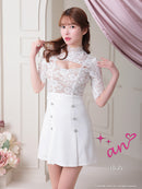 an/AOC-3407/ワンピース/ミニドレス/レース/タイトワンピース/プリーツスカート/袖あり