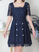 an/AOC-3419/ワンピース/ミニドレス/総レース/パールボタン/袖あり