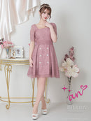 an/AOC-3419/ワンピース/ミニドレス/総レース/パールボタン/袖あり