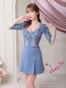 an/AOC-3426/ワンピース/ミニドレス/ワンカラー/レース/袖あり/プリーツ