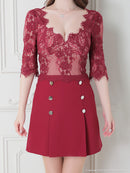 an/AOC-3426/ワンピース/ミニドレス/ワンカラー/レース/袖あり/プリーツ