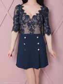 an/AOC-3426/ワンピース/ミニドレス/ワンカラー/レース/袖あり/プリーツ