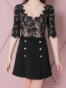 an/AOC-3426/ワンピース/ミニドレス/ワンカラー/レース/袖あり/プリーツ