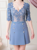 an/AOC-3426/ワンピース/ミニドレス/ワンカラー/レース/袖あり/プリーツ