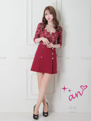 an/AOC-3426/ワンピース/ミニドレス/ワンカラー/レース/袖あり/プリーツ