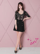 an/AOC-3426/ワンピース/ミニドレス/ワンカラー/レース/袖あり/プリーツ