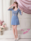 an/AOC-3426/ワンピース/ミニドレス/ワンカラー/レース/袖あり/プリーツ