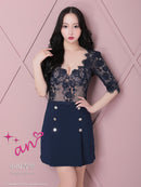 an/AOC-3426/ワンピース/ミニドレス/ワンカラー/レース/袖あり/プリーツ