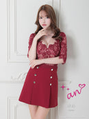 an/AOC-3426/ワンピース/ミニドレス/ワンカラー/レース/袖あり/プリーツ