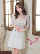 an/AOC-3426/ワンピース/ミニドレス/ワンカラー/レース/袖あり/プリーツ