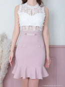 an/AOC-3427/ワンピース/ミニドレス/レース/フリル/パールボタン/切替ワンピース/桜咲乃愛さん着用