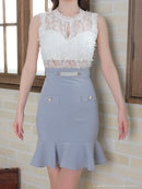 an/AOC-3427/ワンピース/ミニドレス/レース/フリル/パールボタン/切替ワンピース/桜咲乃愛さん着用