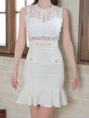 an/AOC-3427/ワンピース/ミニドレス/レース/フリル/パールボタン/切替ワンピース/桜咲乃愛さん着用