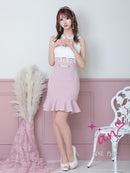 an/AOC-3427/ワンピース/ミニドレス/レース/フリル/パールボタン/切替ワンピース/桜咲乃愛さん着用