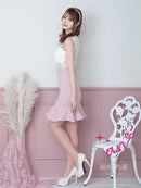 an/AOC-3427/ワンピース/ミニドレス/レース/フリル/パールボタン/切替ワンピース/桜咲乃愛さん着用