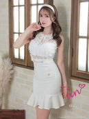 an/AOC-3427/ワンピース/ミニドレス/レース/フリル/パールボタン/切替ワンピース/桜咲乃愛さん着用