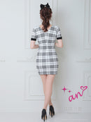 an/AOC-3435/ワンピース/ミニドレス/タイトワンピース/韓国風/ツイード/パールボタン