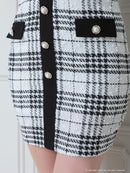 an/AOC-3435/ワンピース/ミニドレス/タイトワンピース/韓国風/ツイード/パールボタン